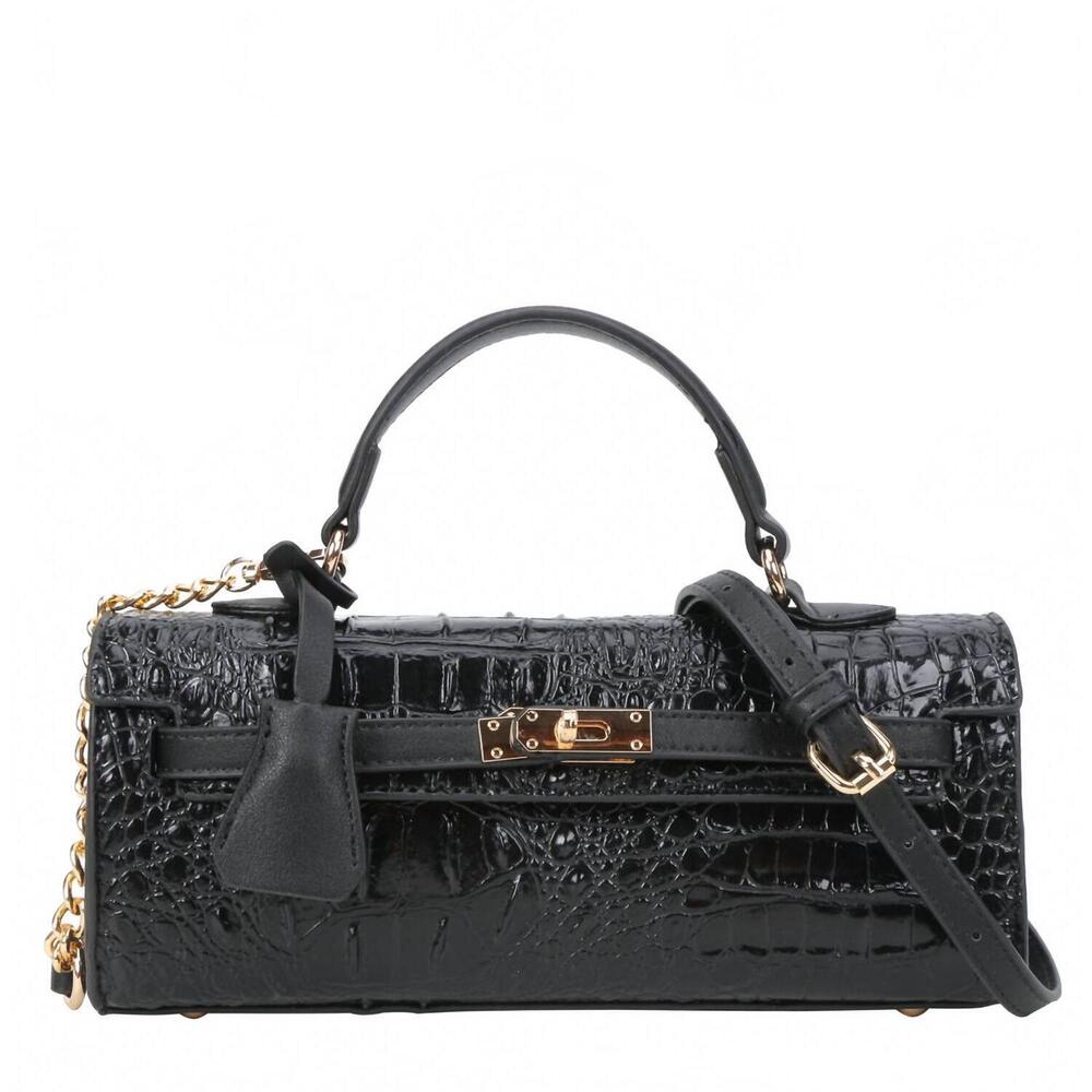 NEW AMERICAN BEE women's croco boxy satchel bag in black